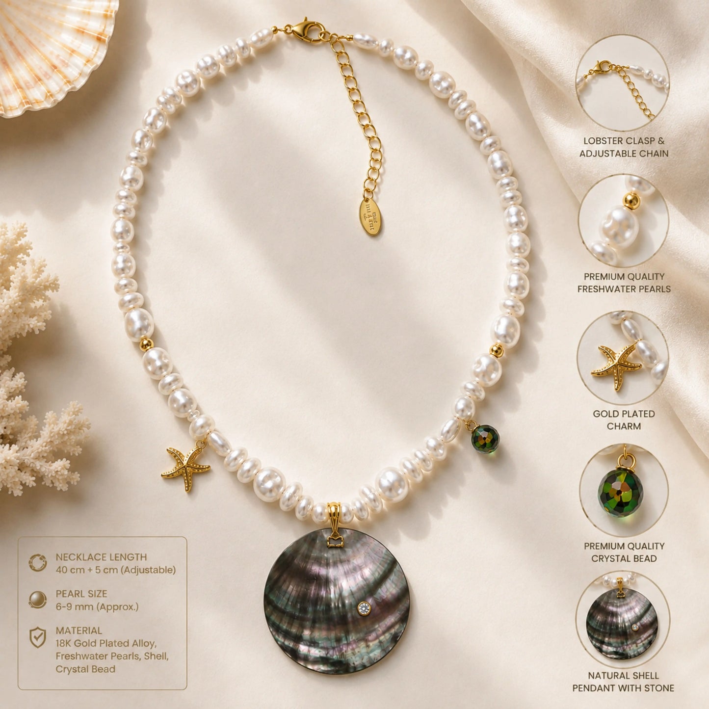 Black Mother of Pearl Charm Necklace