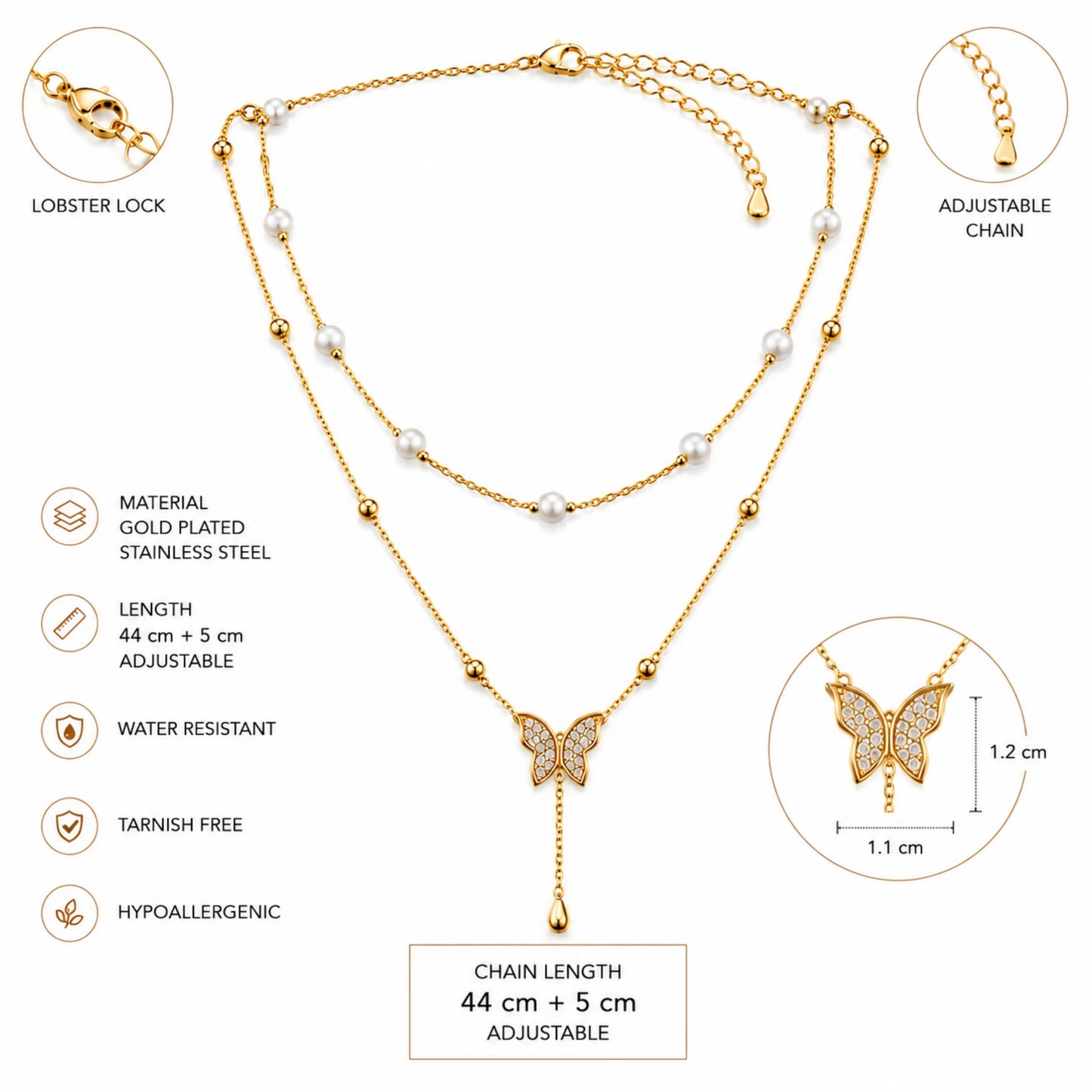 Butterfly Pearl Layered Necklace