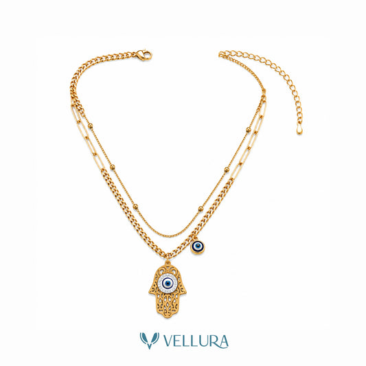 Hamsa Evil Eye Layered Necklace
