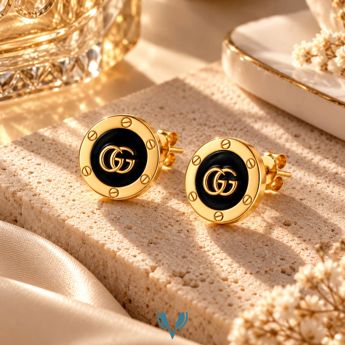 Designer Black Enamel Stud Earrings VEL-002