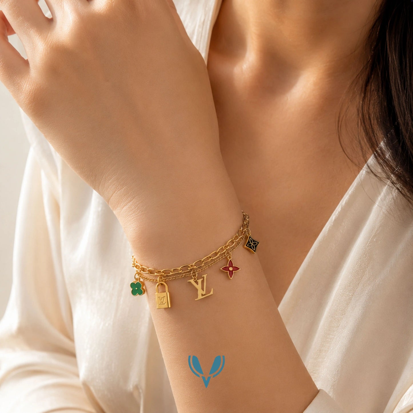 LV' x Clover Inspired Charm Bracelet