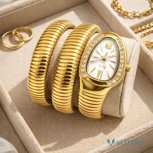 Gold White Serpent Watch-Studded