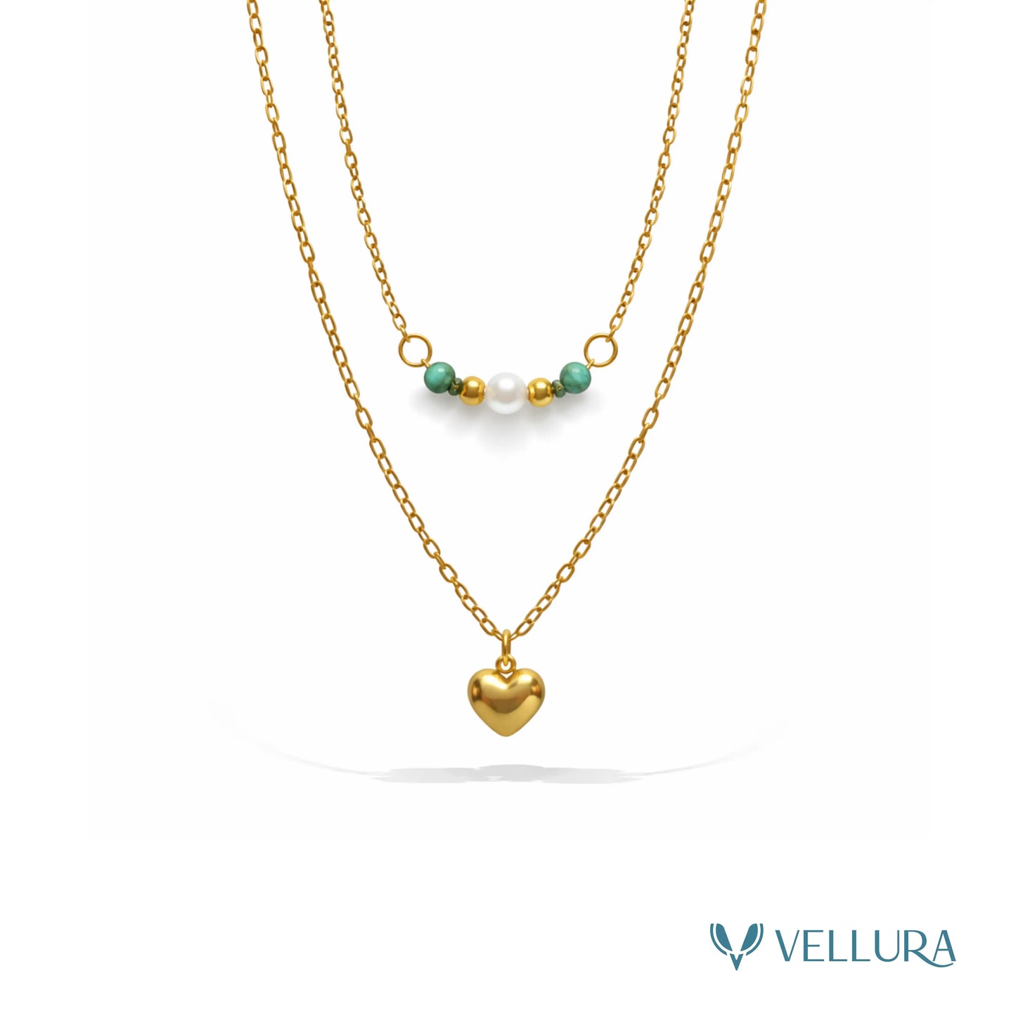 Gold Heart & Bead Necklace