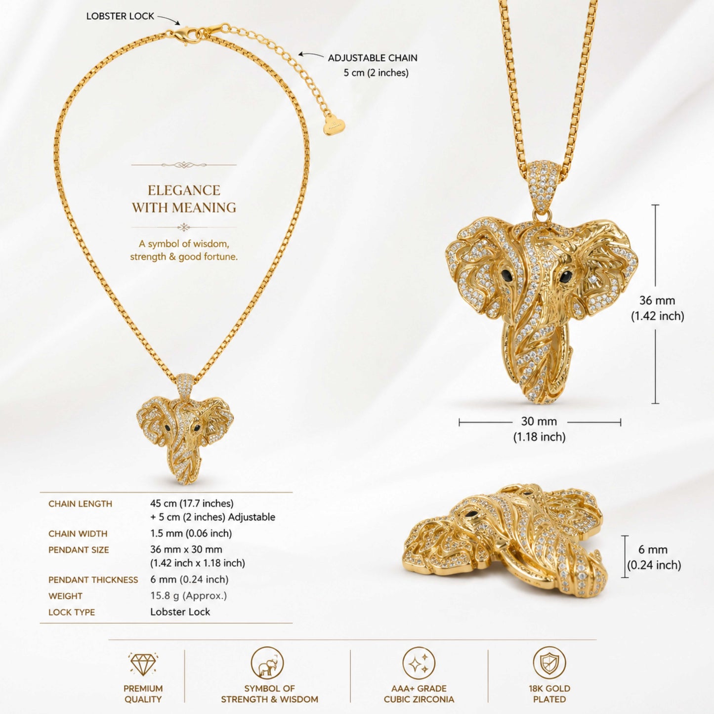 Elephant Head Pendant Necklace