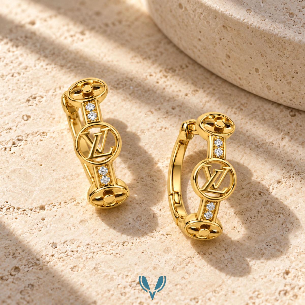 LV' inspired Monogram CZ Hoop Earrings