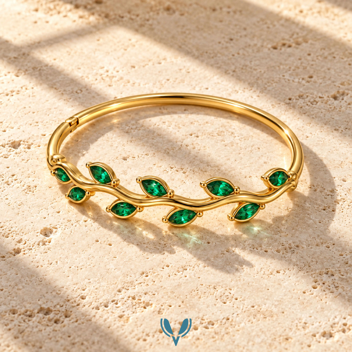Emerald Leaf Stone Bangle Bracelet
