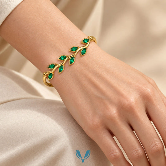 Emerald Leaf Stone Bangle Bracelet