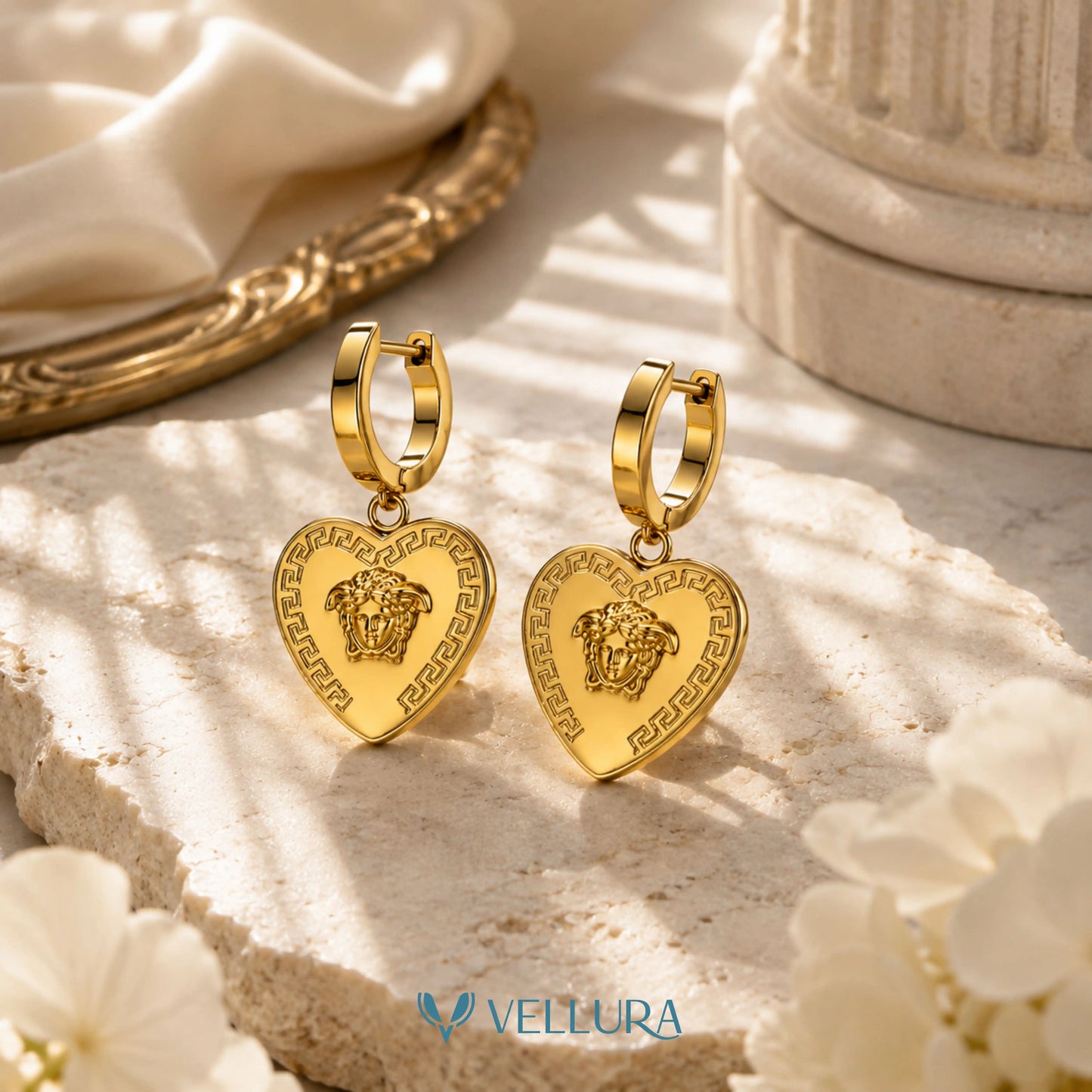 medusa Inspired Heart Hoop Earrings