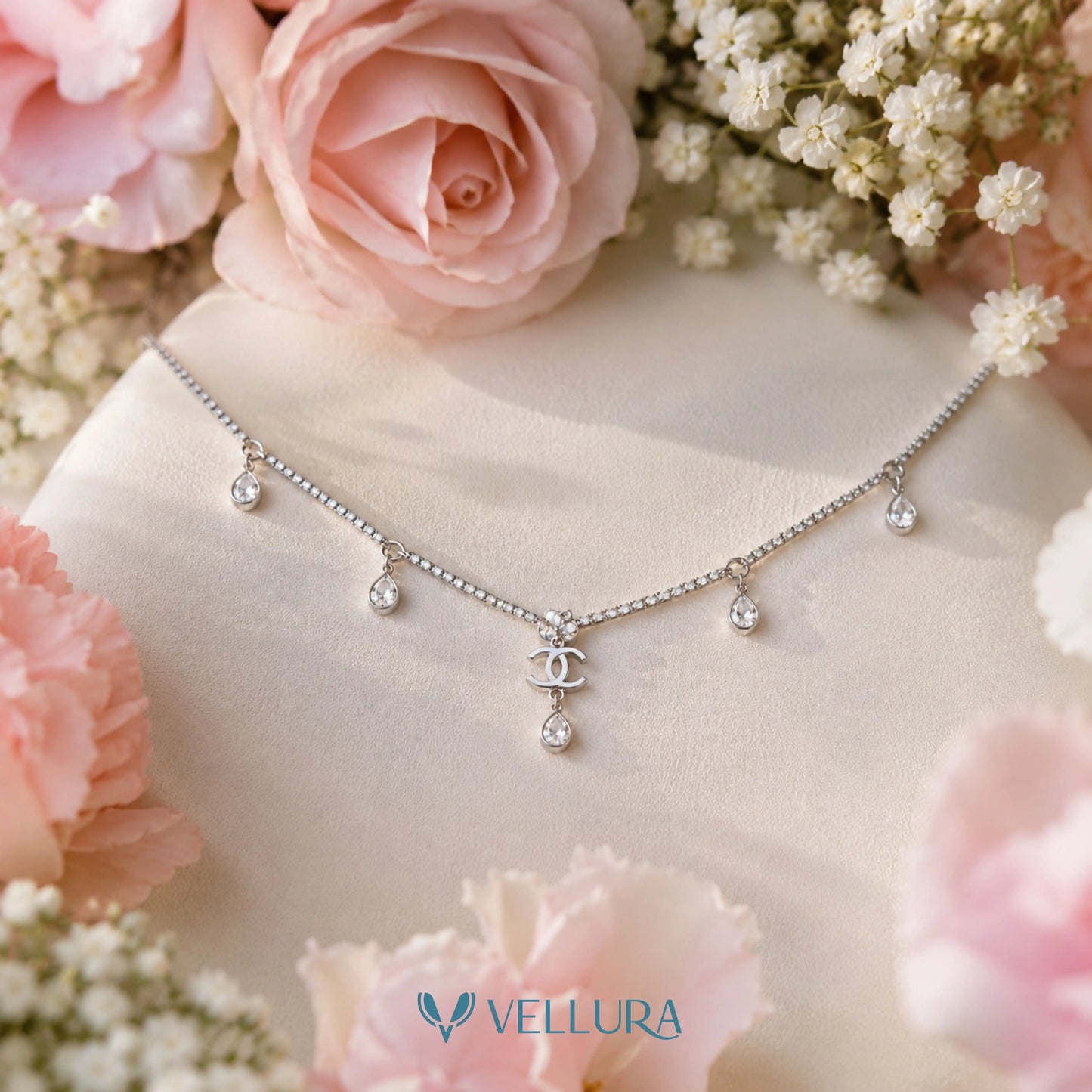 Silver Crystal Drop Necklace
