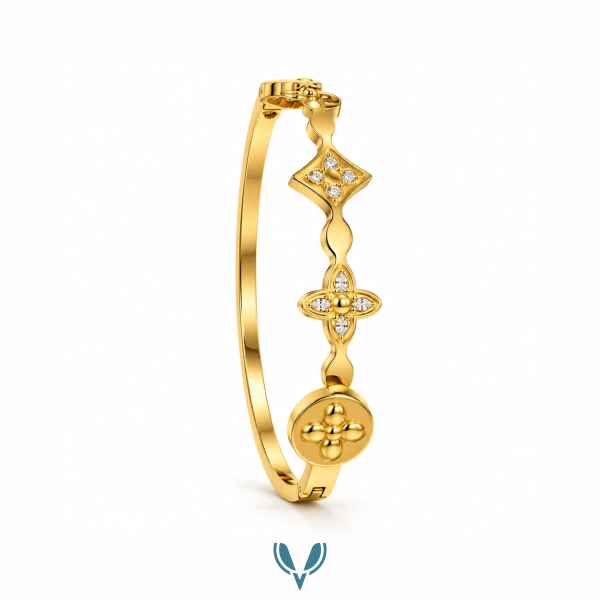 Floral Monogram CZ Bangle Bracelet