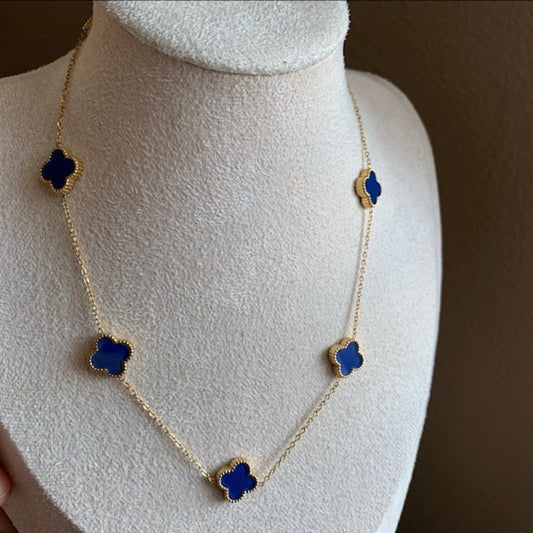 5 Motif's Van Cleef Inspired Blue Necklace with bracelet -Adjustable