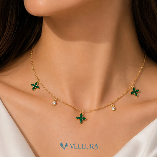 Emerald Floral Charm Necklace