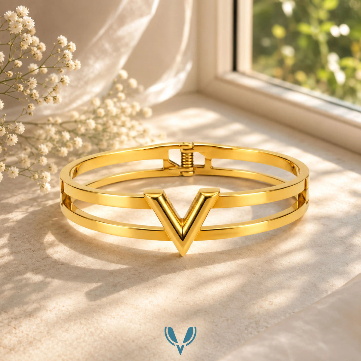 V Motif Openwork Bangle Bracelet