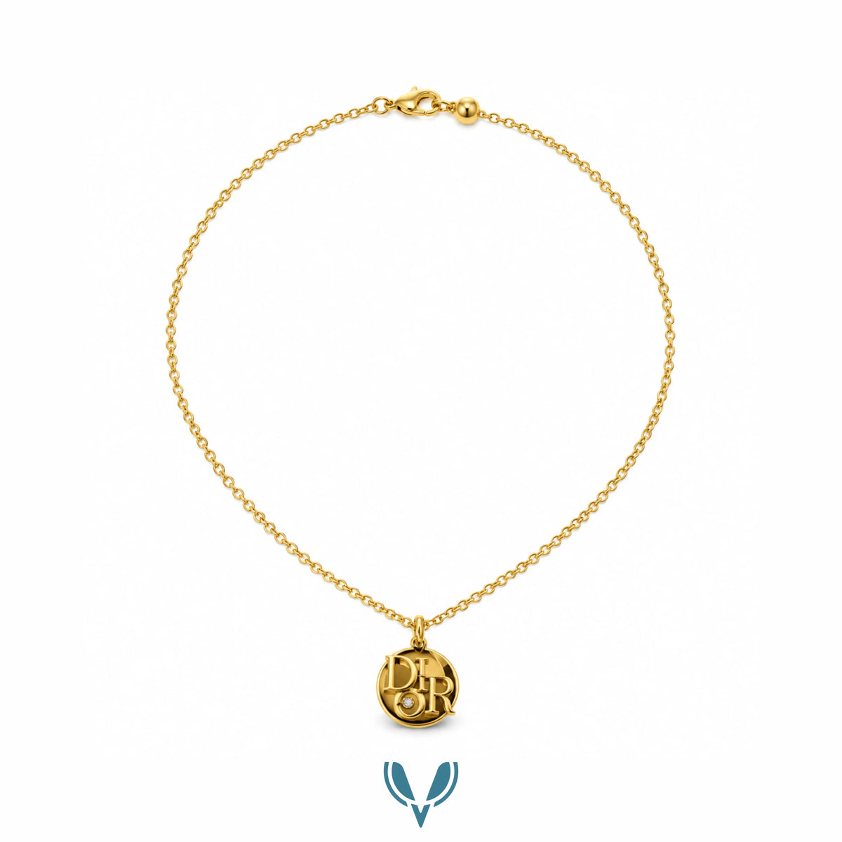 Gold ðīor Round Pendant Necklace