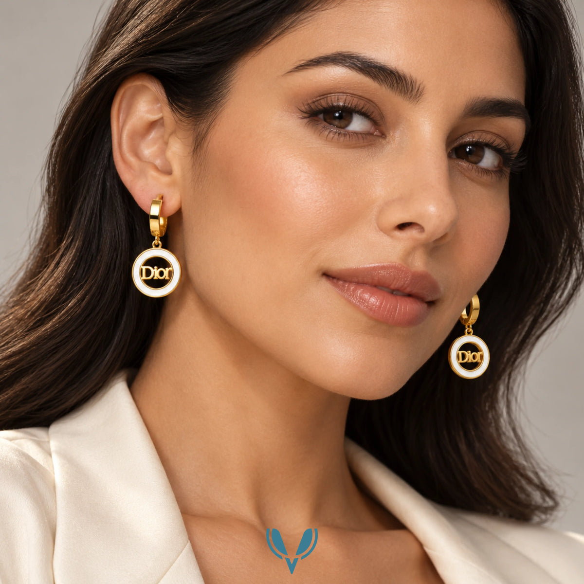 Gold & White Monogram Hoop Drop Earrings