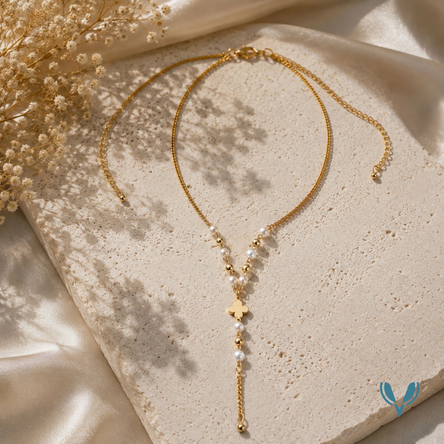 Pearl Clover Drop Necklace