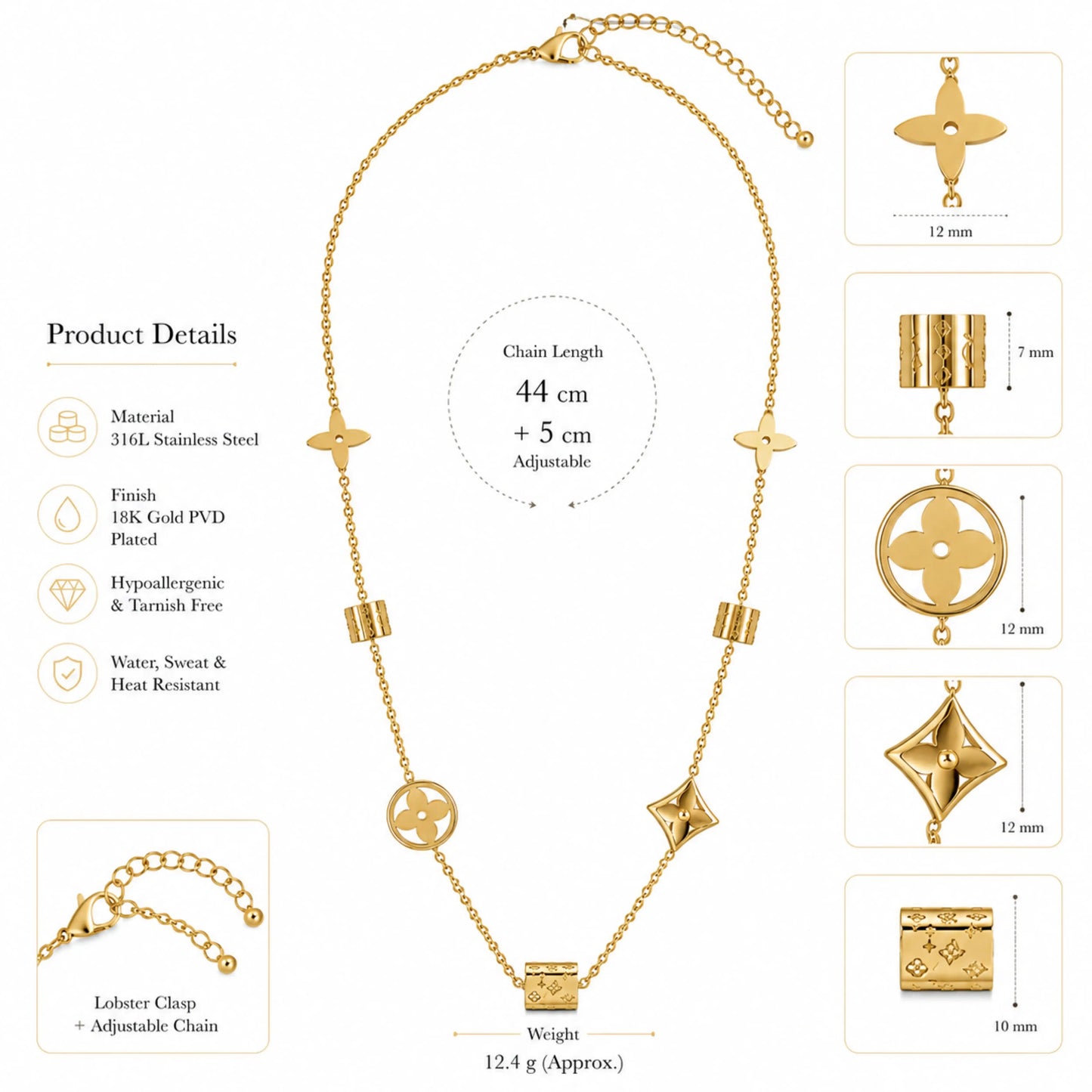 LV' Inspired Charm Necklace VEL-00012