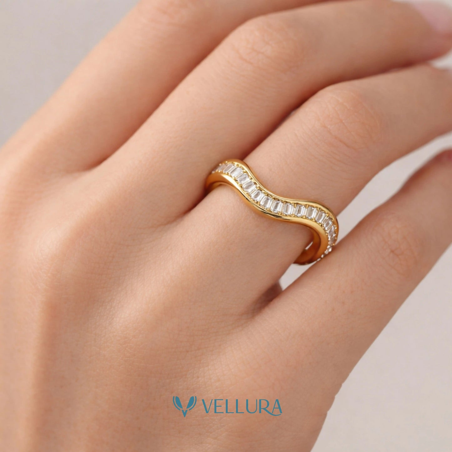 Wave Ring with Baguette Zircon