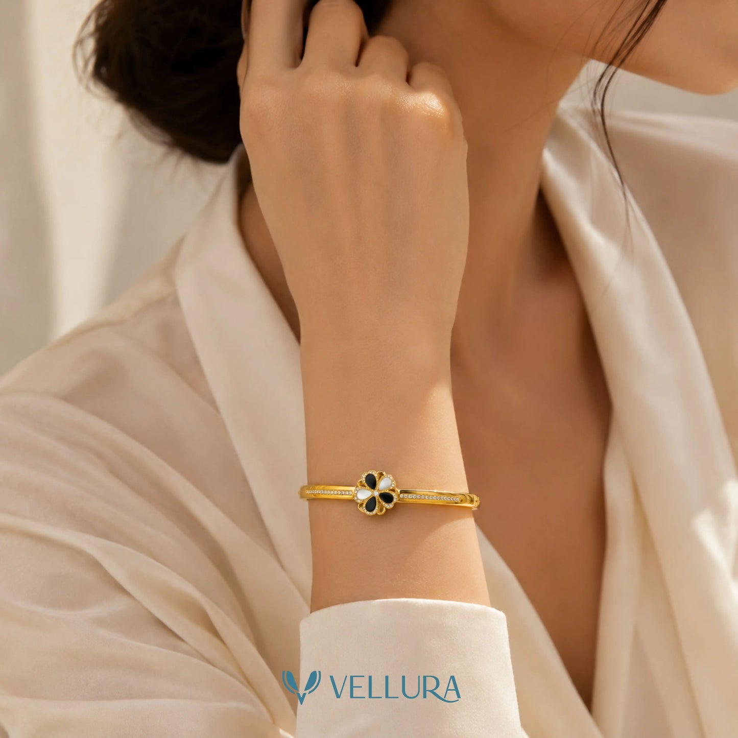 Dual Tone Floral Crystal Bracelet