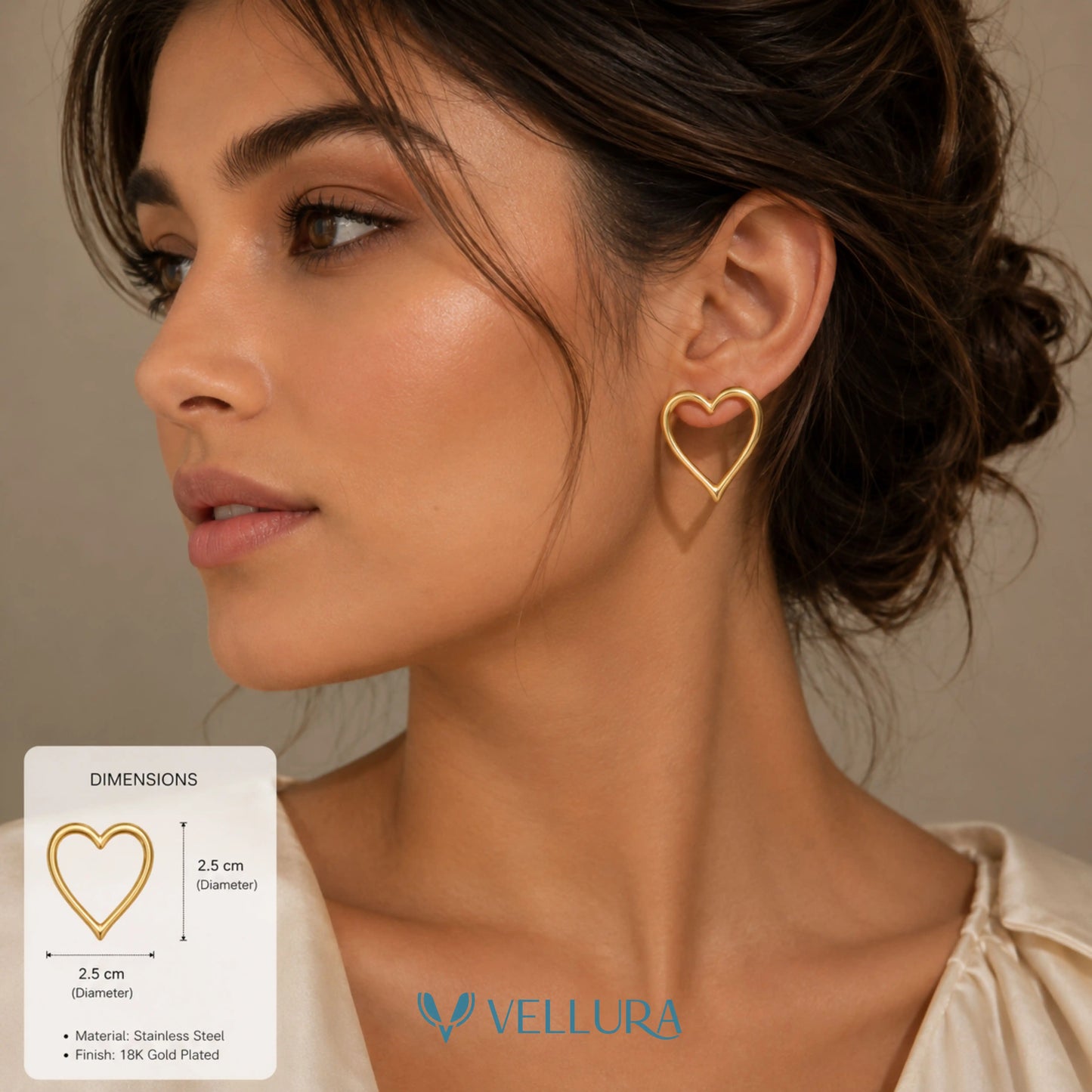 Gold Open Heart Stud Earrings
