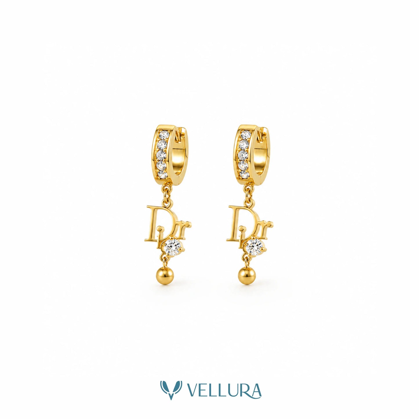 Dior' Inspired Gold Crystal Hoop Earrings