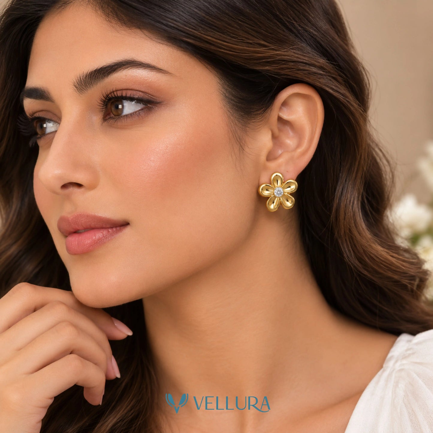 Gold Floral Stud Earrings