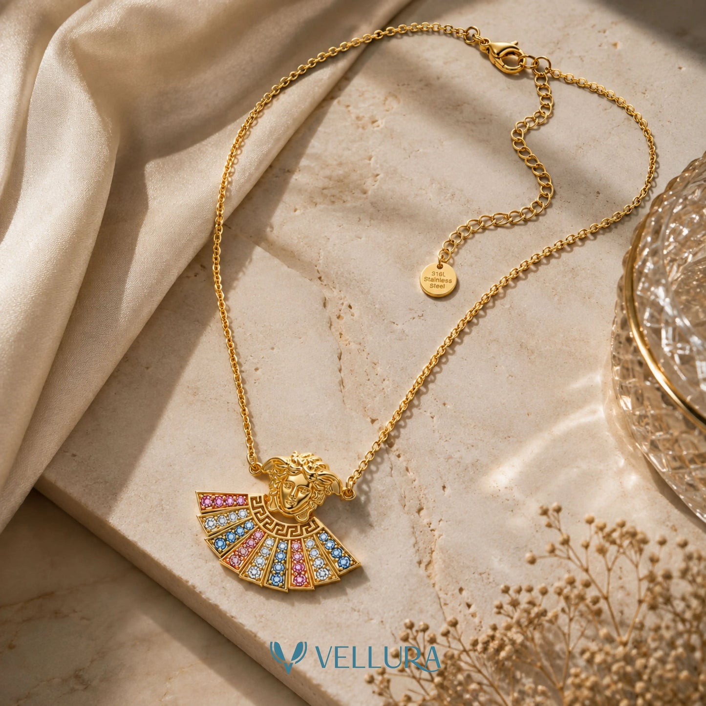 Medusa Studded Inspired Pendant Necklace