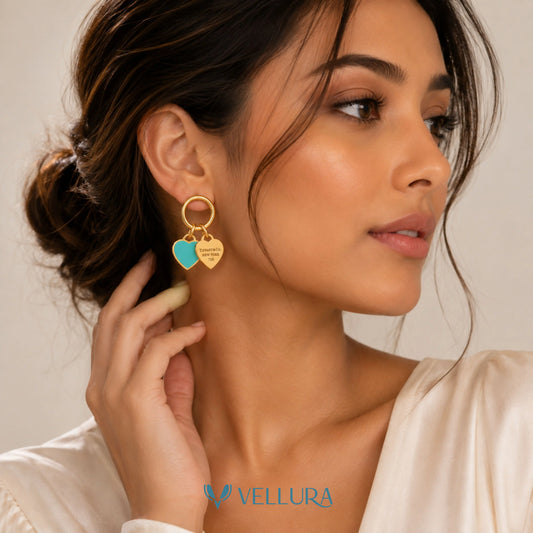tiffany Inspired Heart Charm Drop Earrings