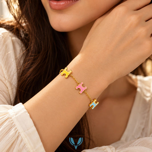Multicolor H-Motif Charm Bracelet
