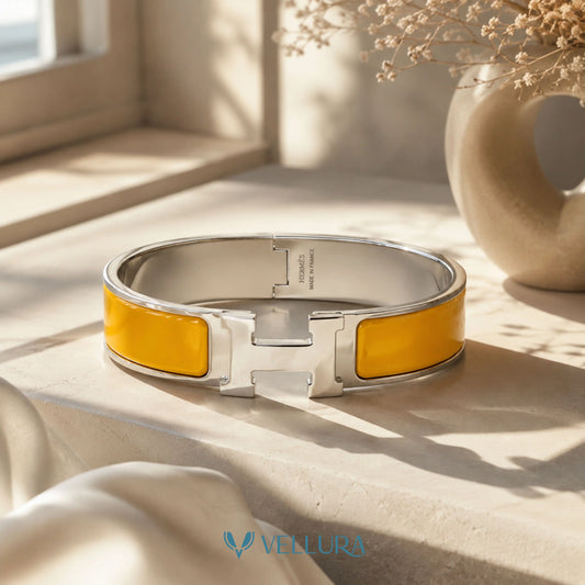 HERMES INSPIRED-SILVER Enamel Bracelet