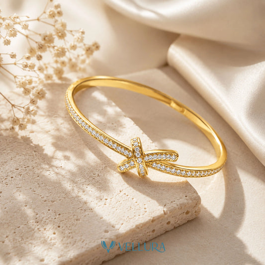 Gold Plated Studded Bow Bracelet