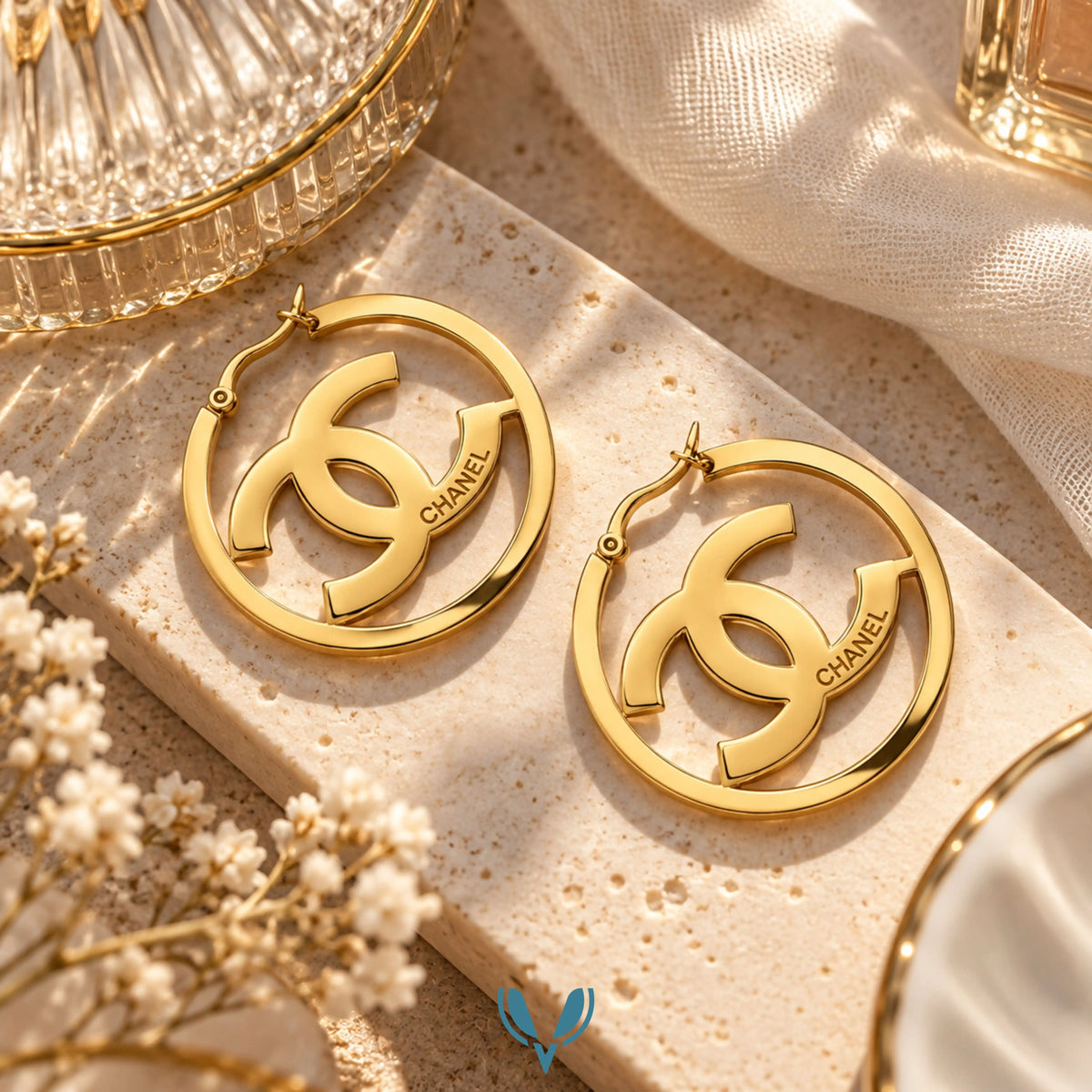 Gold Interlocking Logo Hoop Earrings