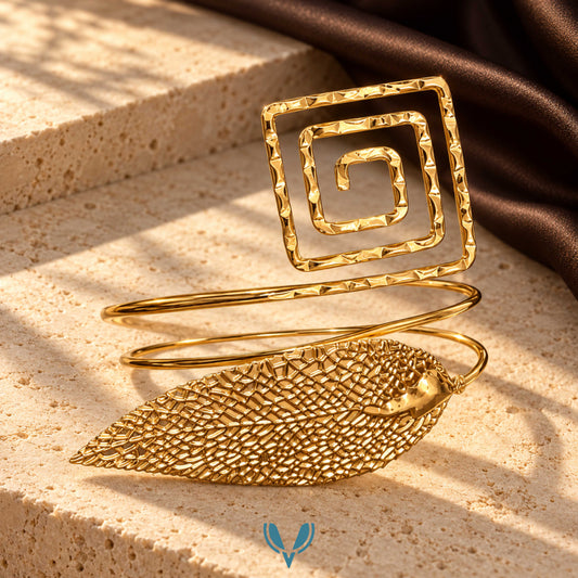 Gold Leaf & Spiral Statement Arm Cuff
