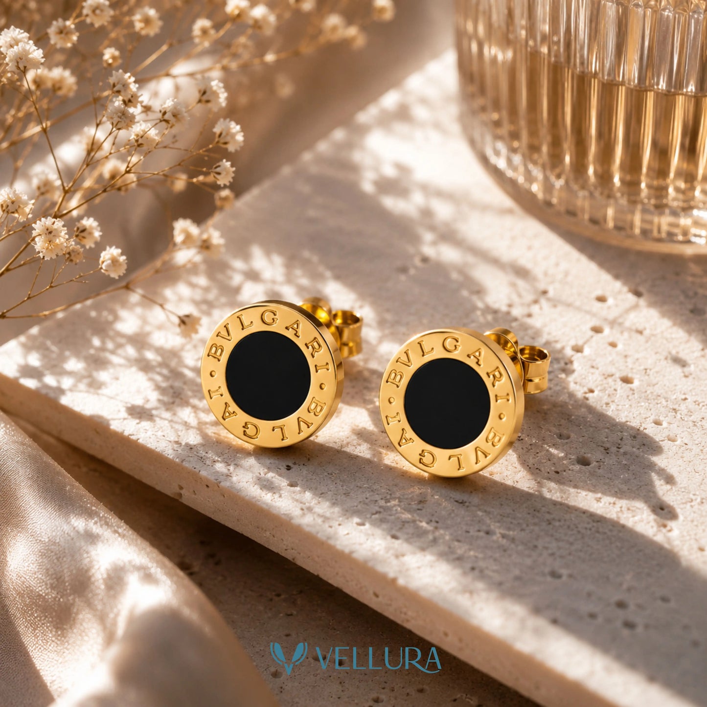 Designer Black Enamel Stud Earrings VEL-002