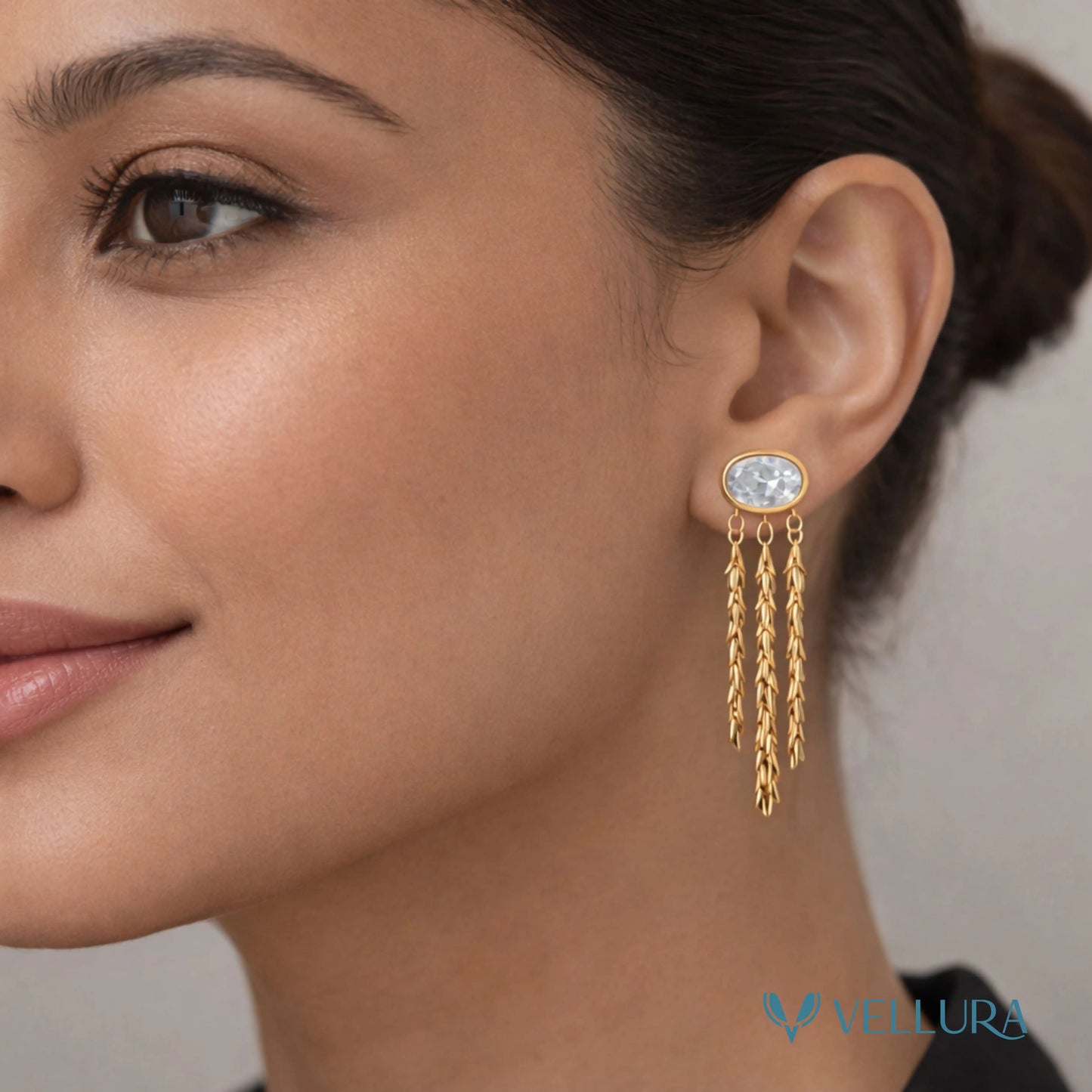 Gold Crystal Tassel Earrings