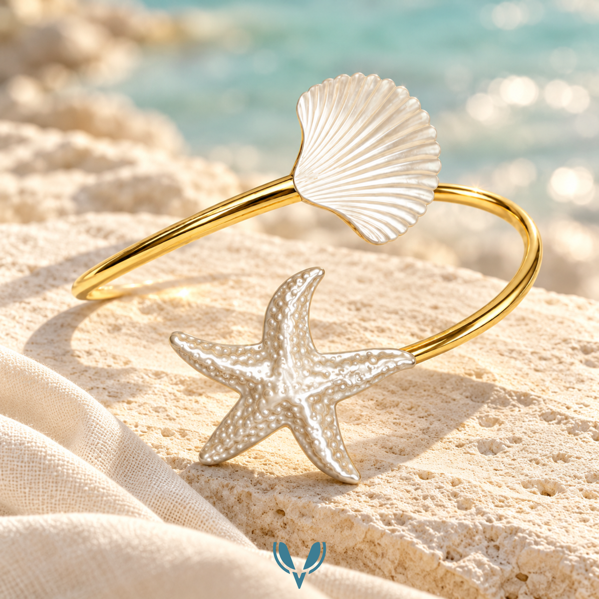 Gold Starfish & Shell Arm Cuff