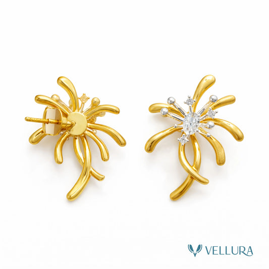 Gold Floral Crystal Stud Earrings