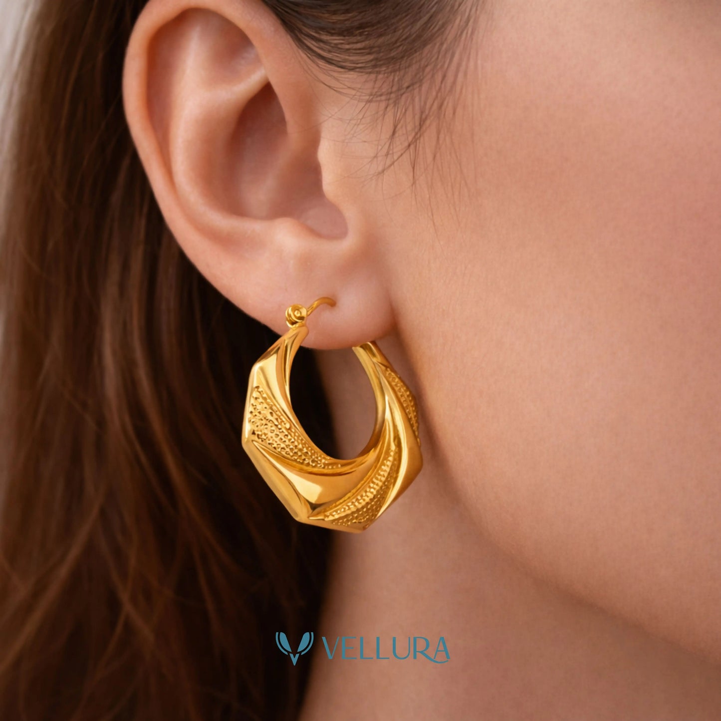 Gold Textured Hoop- Style 2