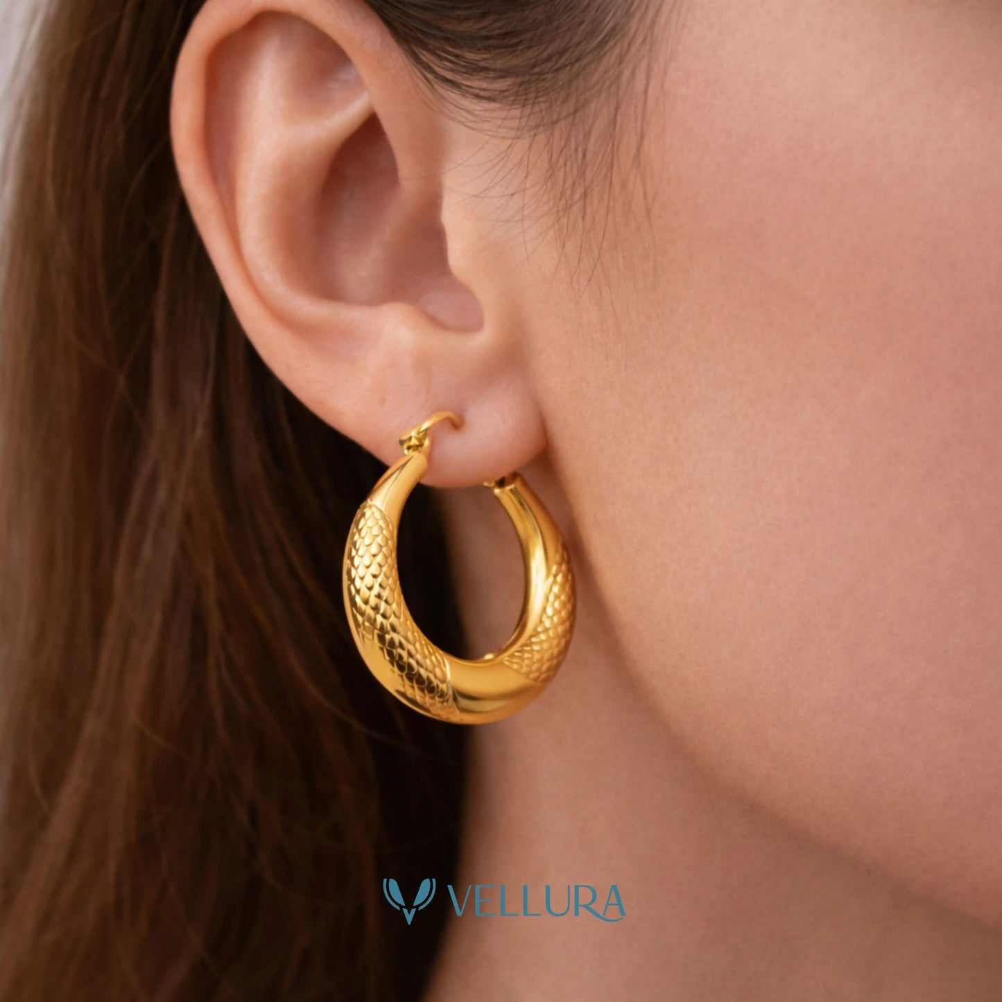Gold Textured Hoop- Style 4