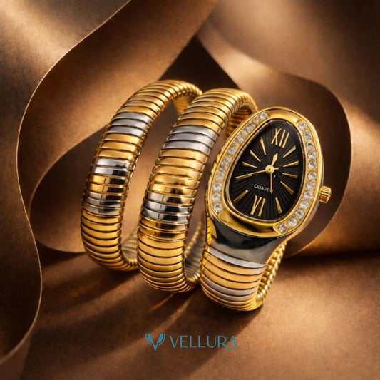 Dual Tone Black Serpent Watch-Deep Black