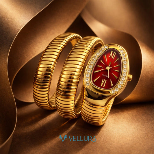 Gold Serpent Wrap Watch-Red