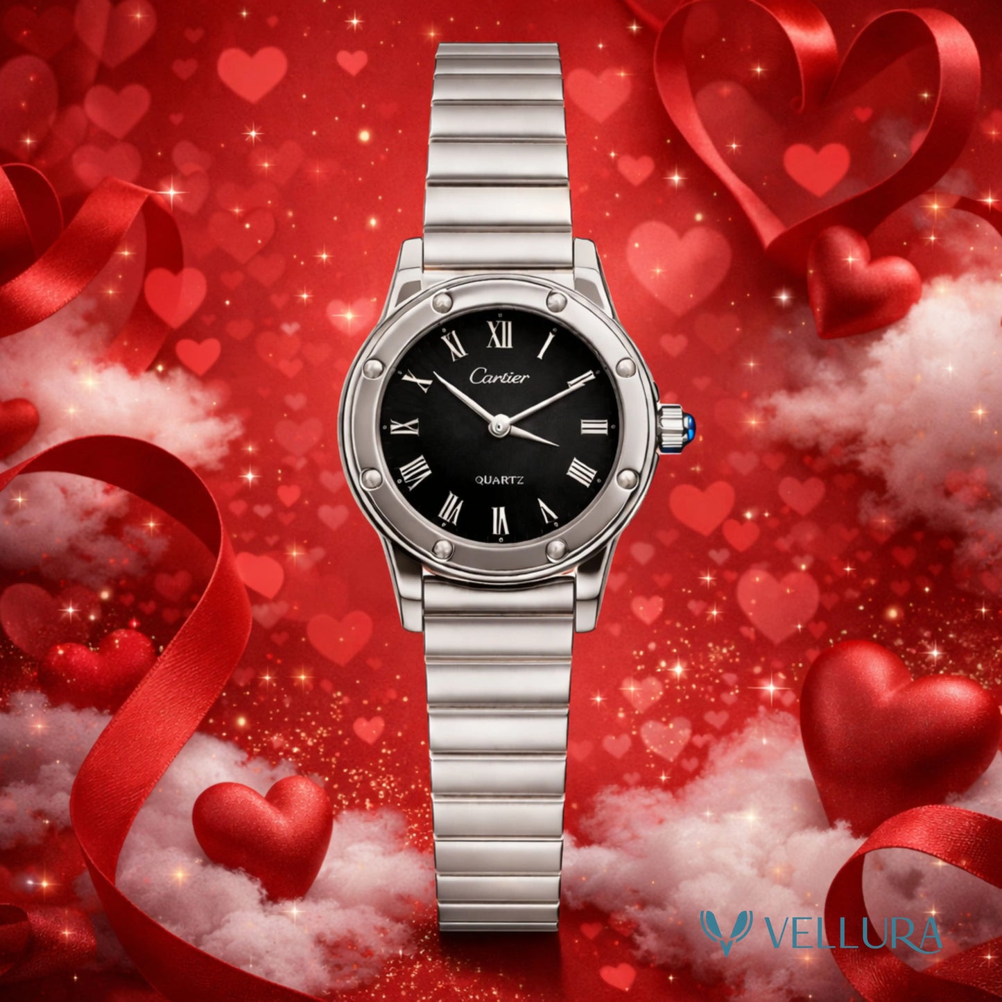 Silver Black Dial Luxury Watch
