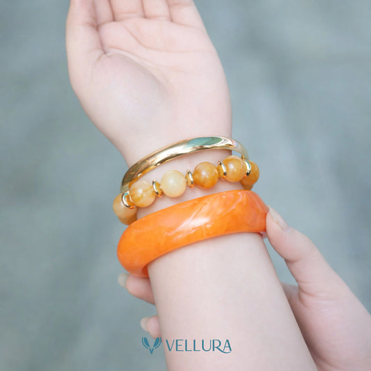 Orange Marble Resin Bangle Set for Women