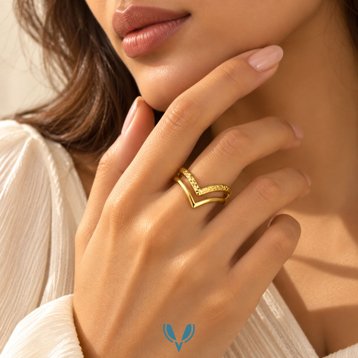Gold Double V Chevron Ring