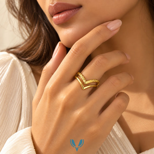 Gold Double V Chevron Ring