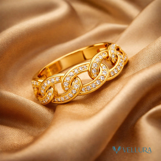 Gold Link Chain Crystal Statement Ring