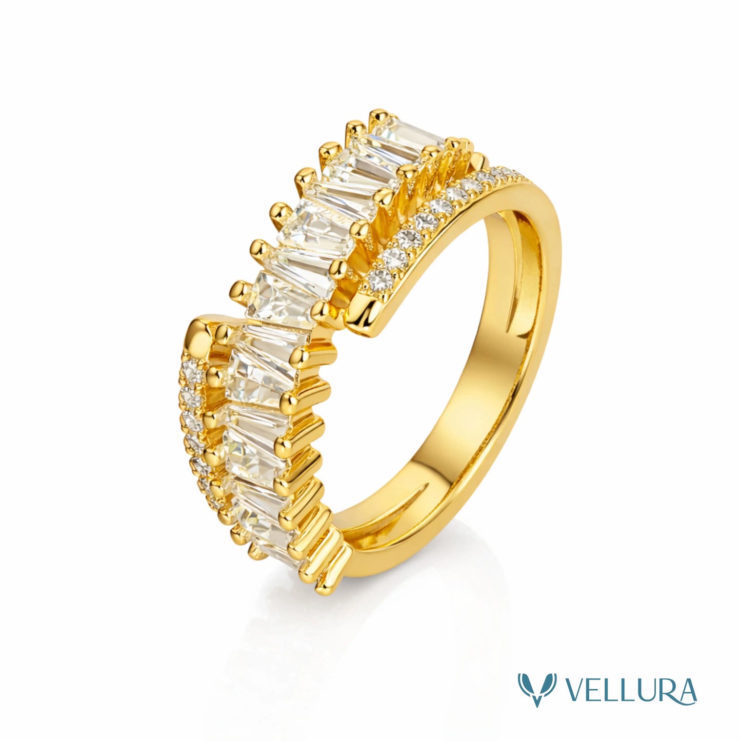 Gold Baguette Crystal Statement Ring
