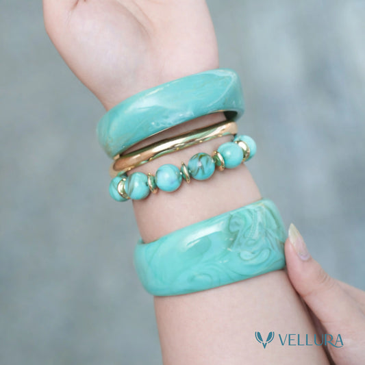 Mint Green Marble Resin Bangle Set for Women