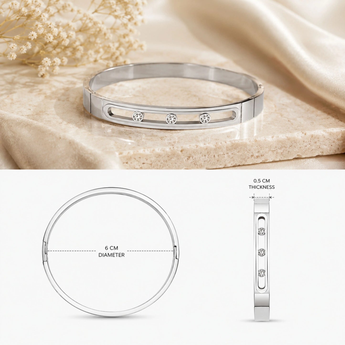Silver Crystal Open-Link Bracelet f