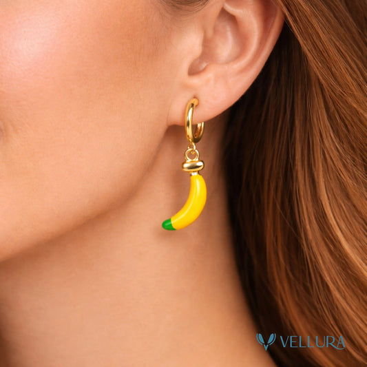 Banana Charm Hoop Earrings